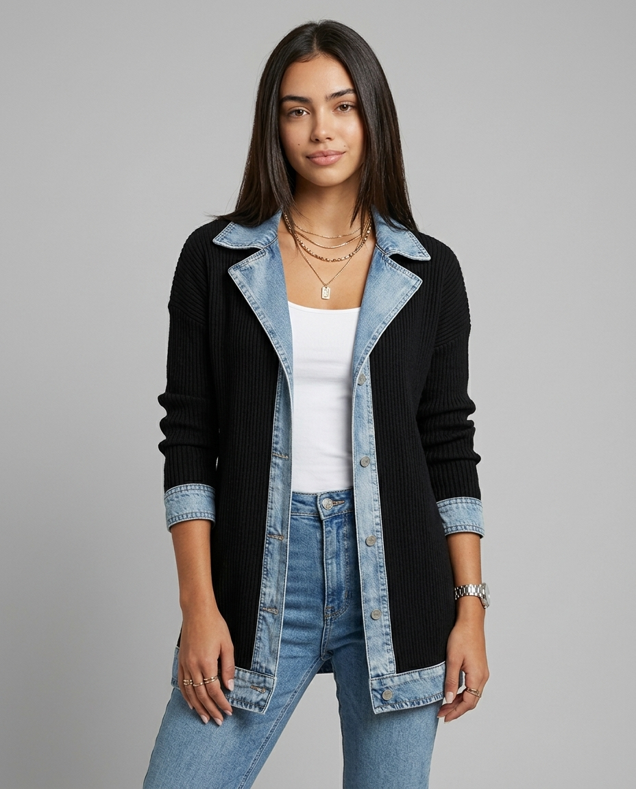 Denim Contrast Blazer | Black