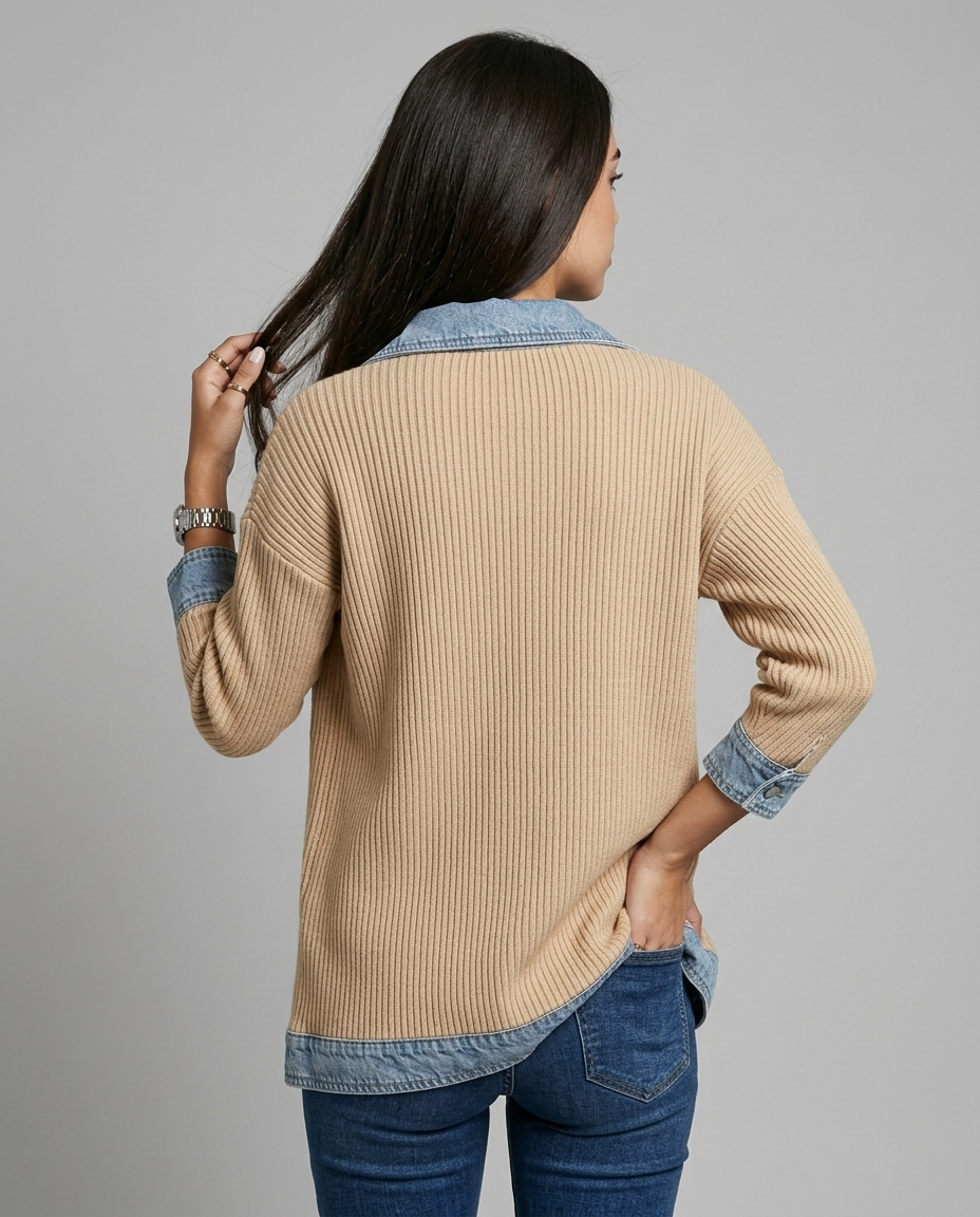 Denim Contrast Blazer | Apricot