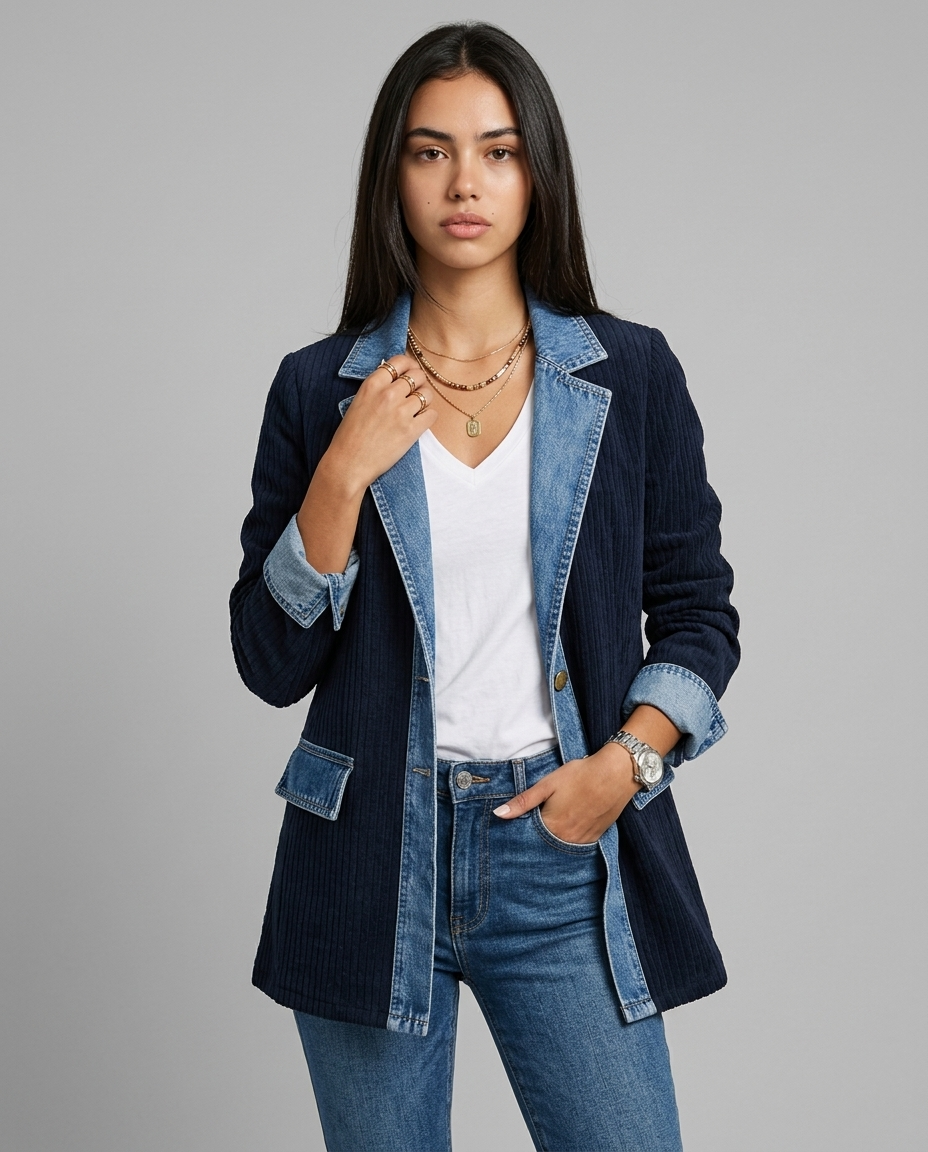 Denim Contrast Blazer | Dark blue