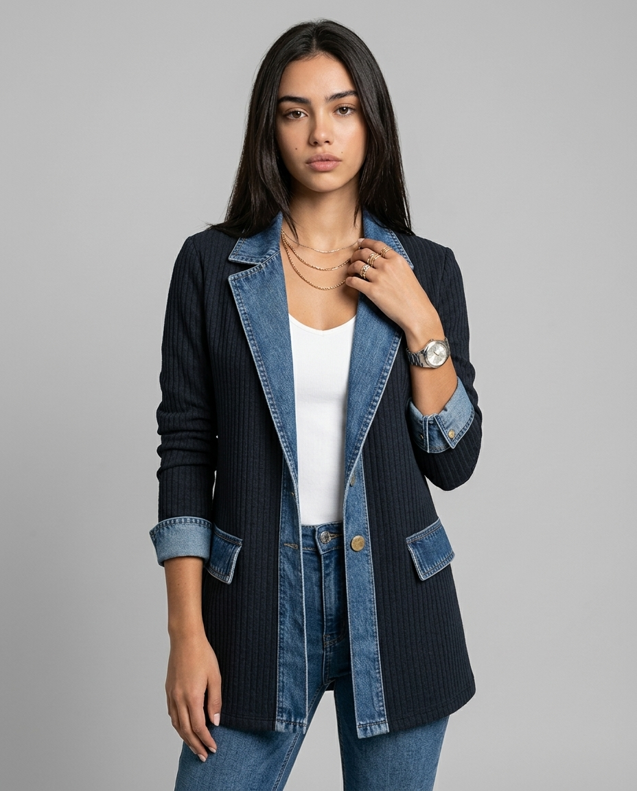 Denim Contrast Blazer | Dark blue