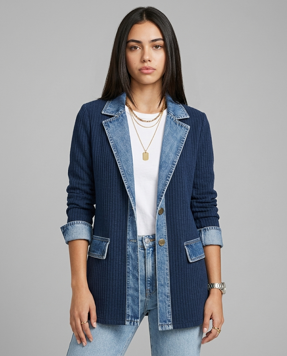 Denim Contrast Blazer | Dark blue