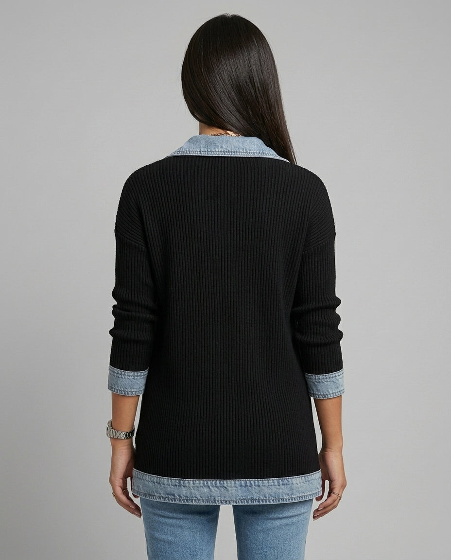 Denim Contrast Blazer | Black